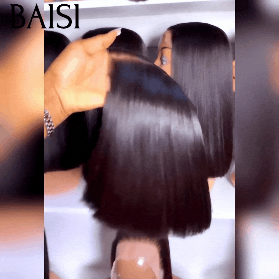 BAISI Luxus-Perücken, SDD-Knochen, glatt, 100 % Vietnam-Haar, 2 x 6 Spitzen-BOB-Perücke, schwarz, glattes Vietnam-Haar, 300 % Dichte, mehr als 20 Jahre Nutzung