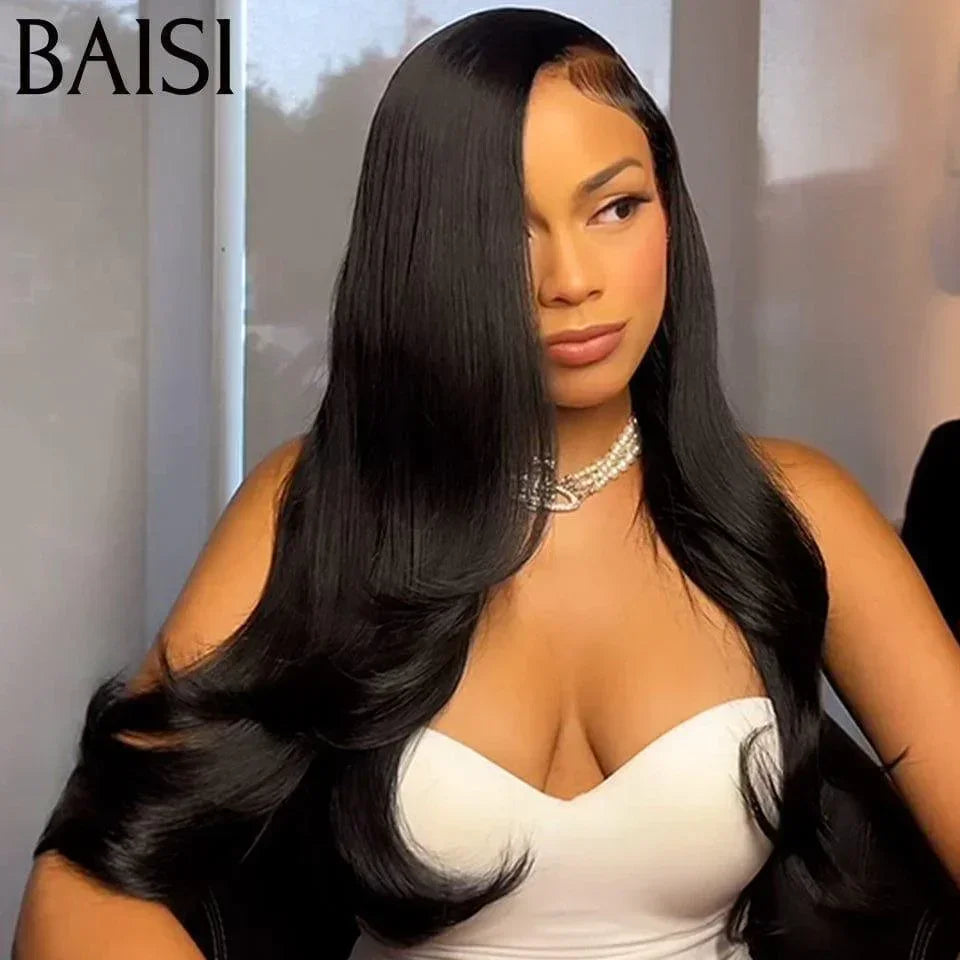 BAISI 13X6 Perruques de Luxe Haute Qualité Lisse 18 pouces 250% densité A2 Fabriquées par les cheveux double drawn