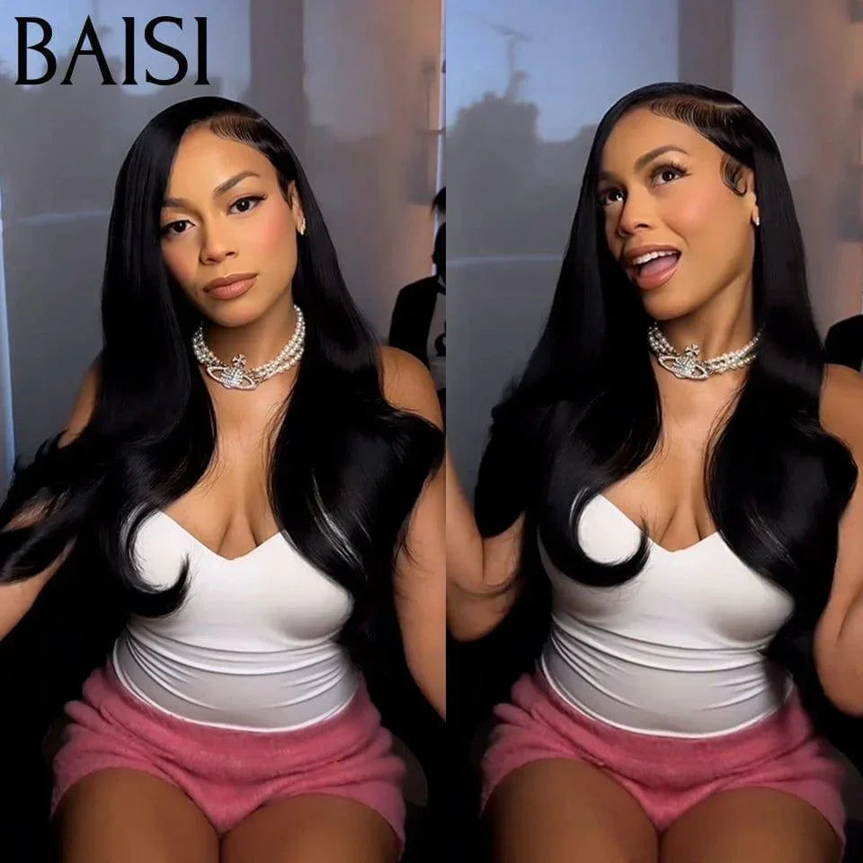 BAISI 13X6 Perruques de Luxe Haute Qualité Lisse 18 pouces 250% densité A2 Fabriquées par les cheveux double drawn