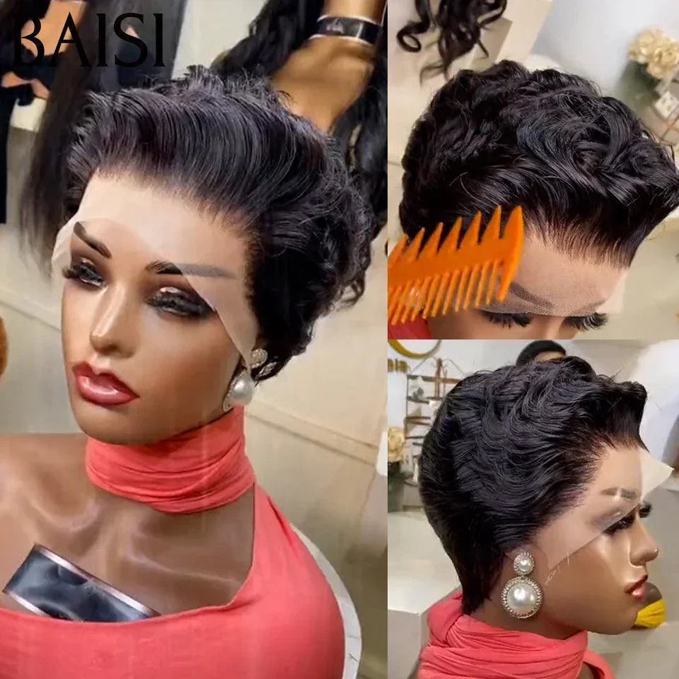 BAISI Achetez 2 perruques minimum au prix d'usine fournisseur Perruque Pixie En Couleur noir en 100% Cheveux Humains Pas Besoins De Code F-996