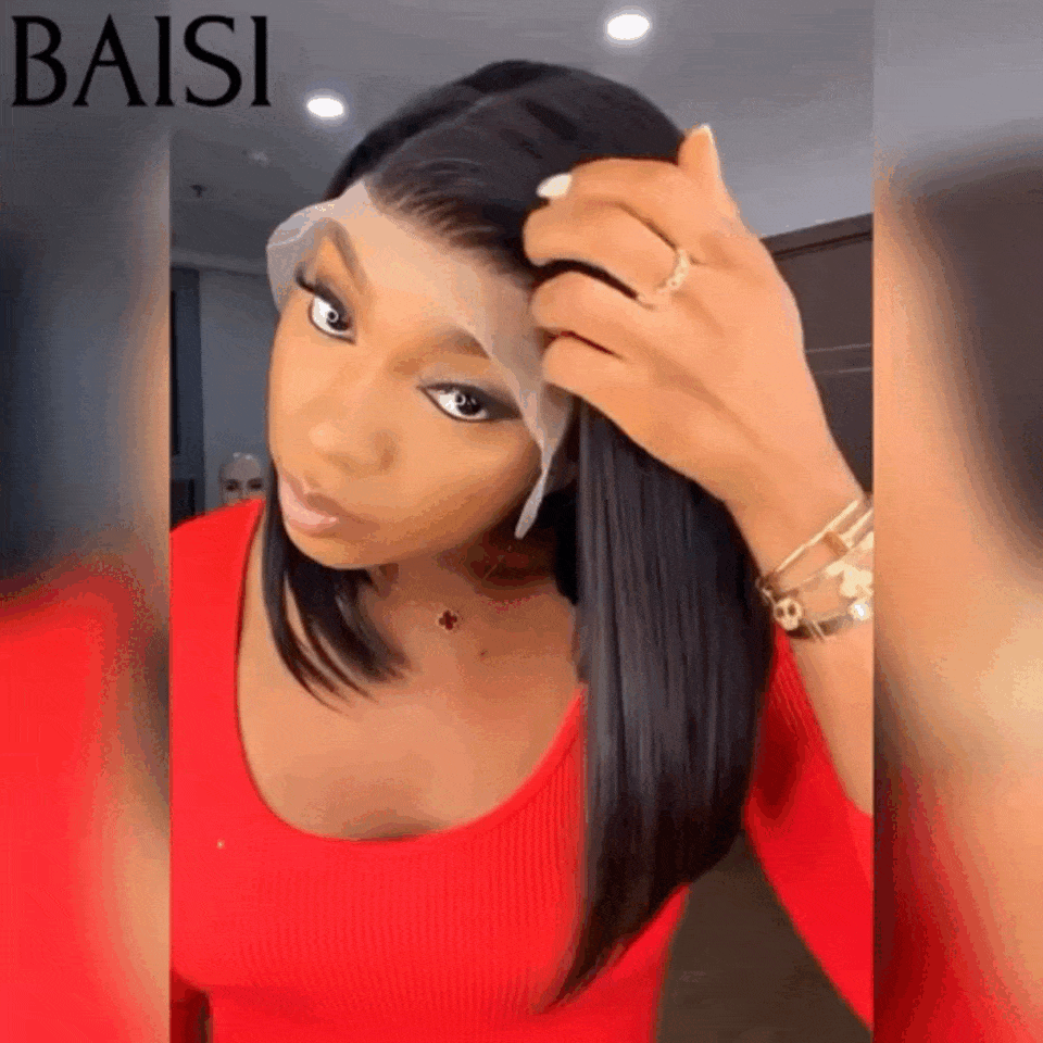 BAISI 100 % Echthaar glatte gerade Bob Perücke