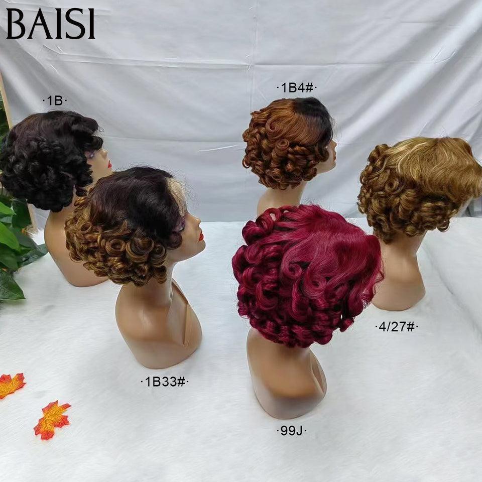 BAISI Perruque 4*4 Pixie Egg Curls Raie sur le côté différentes couleurs disponibles en 100% Cheveux Humains #025