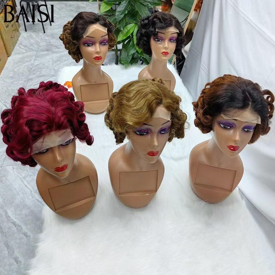 BAISI Perruque 4*4 Pixie Egg Curls Raie sur le côté différentes couleurs disponibles en 100% Cheveux Humains #025