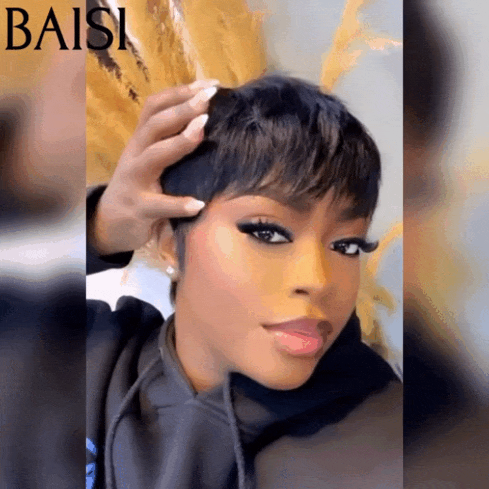 BAISI Pixie 42 € in der Farbe Brown Mix Honey 4#27# 9047 Pixie Black #026, kleiner Schnitt, maschinell hergestellt, ohne Kleber, ohne Spitze