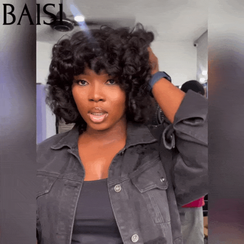 BAISI Offerta Flash €79 Parrucca riccia da 10 pollici con onda a uovo in capelli umani al 100% VIP100