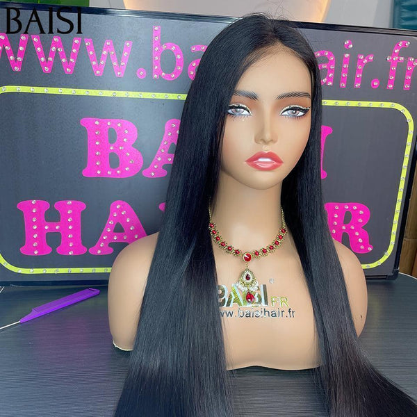 BAISI Perruques de Luxe 13X4 Lace Perruque Noir Vietnam Hair ou raw hair Lisse en 100% Cheveux Humains 20 ans d' utilisations