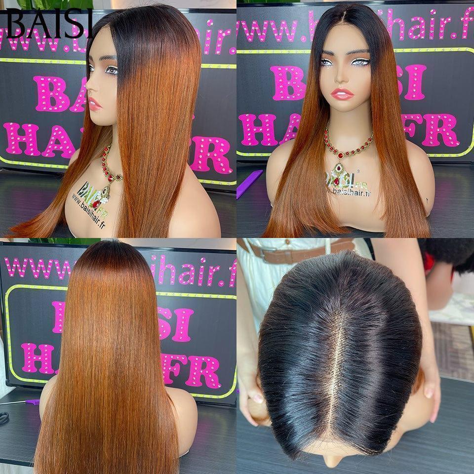 BAISI 2X6 Luxury Wigs 100% Vietnam Hair Straight in Brown and Black color 1BT30# 300% density