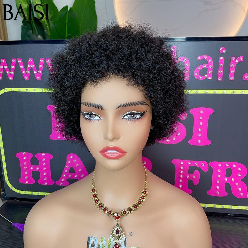 BAISI Offre Flash Perruques comme en LIVE 40€ Pixie Afro sans lace sans colle bouclé partout Noir en 100% cheveux humains FR20