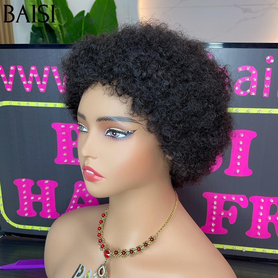 BAISI Offre Flash Perruques comme en LIVE 40€ Pixie Afro sans lace sans colle bouclé partout Noir en 100% cheveux humains FR20