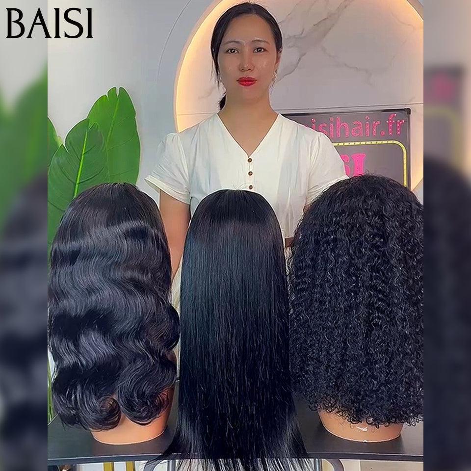 BAISI Lot de 3 perruques 4X4 lace 18 Pouces Lissse, curly et body wave en 100% vrais cheveux humains 199 euro FR38