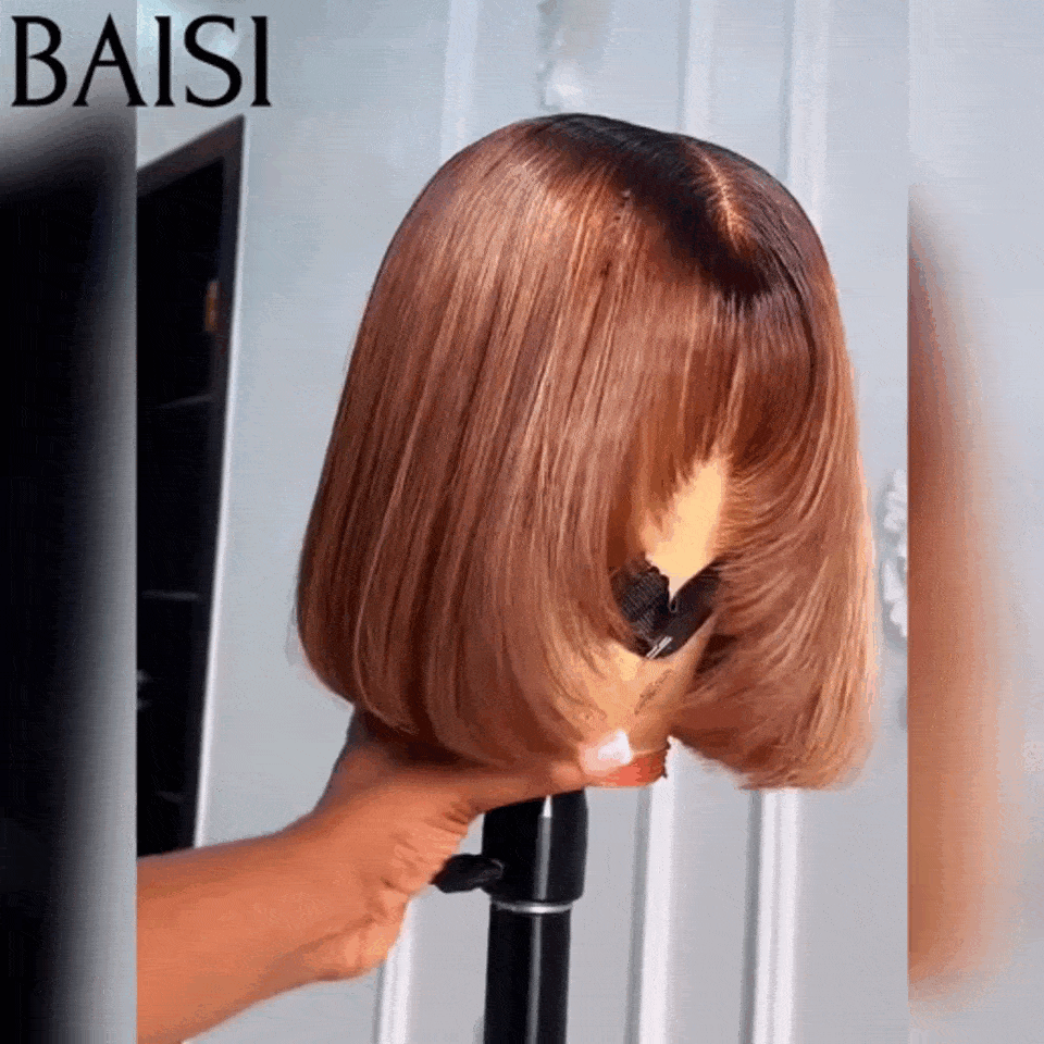 BAISI 15A Glueless Lace Front Straight Bob mit Pony Luxusperücken 100 % Vietnam-Haar SDD BONE STRAIGHT Farbe T#4 gemischt #27 300 % A1-Dichte Hergestellt aus doppelt gezogenem Haar