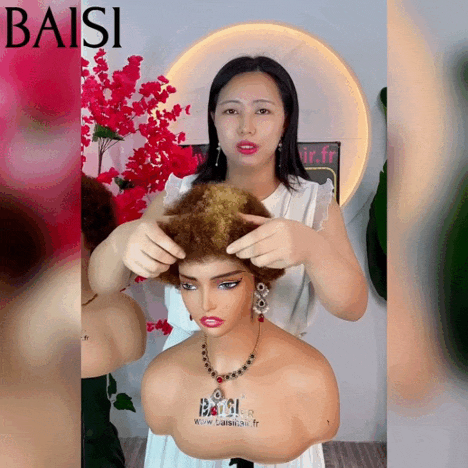 BAISI 13X4 lace perruque afro curl en Couleur Marron Mix miel 4#27# F-905 en 100% Vrais Cheveux Humains