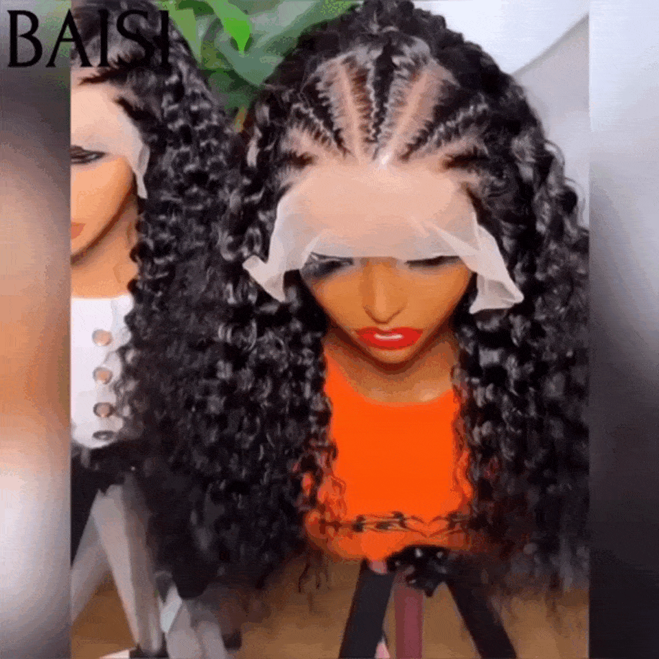 BAISI Natte à la Mode 13x4 Lace Frontal Perruque Curly en couleur noir en 100% Cheveux Humains code: FR38