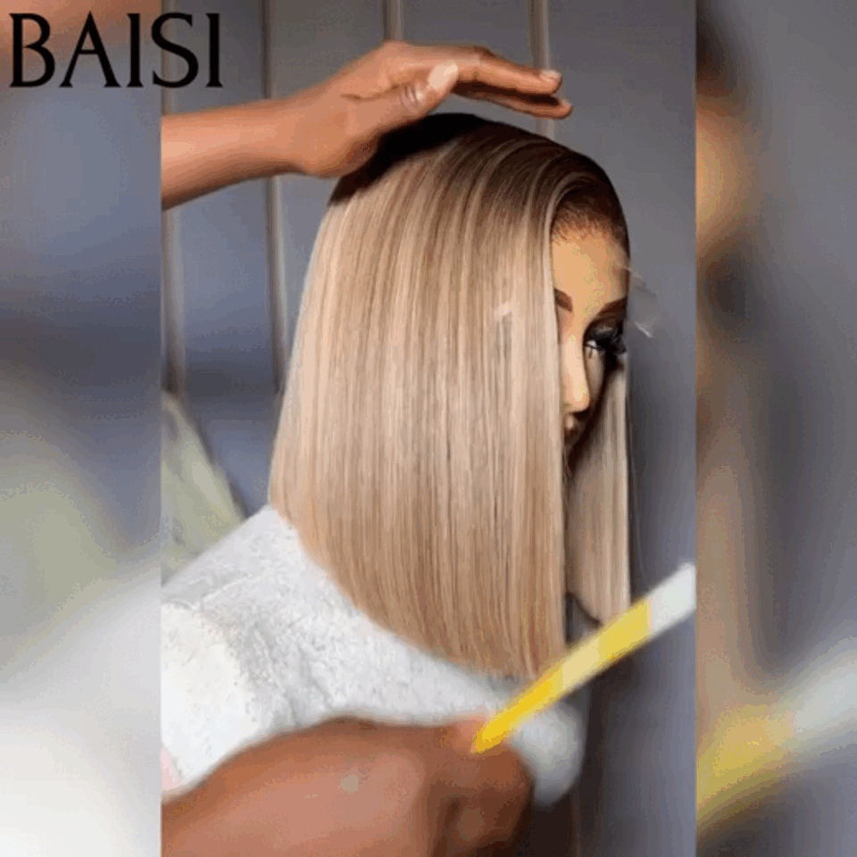 BAISI Perruque 13x4 coupe à la mode couleurs personnalisées 10 pouces en Promo en 100% Cheveux humains