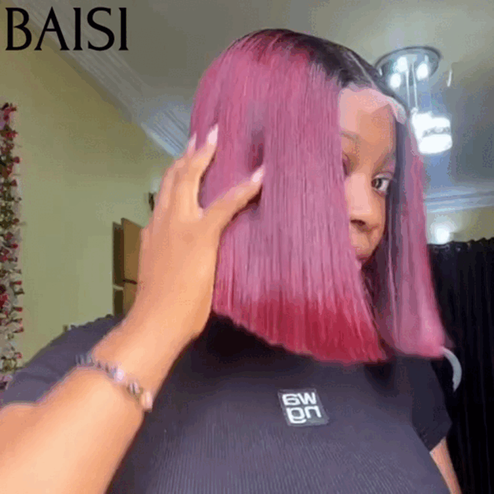 BAISI Flash Offer €99 100% Vietnam Hair 2X6 High Quality Luxury Wigs 250% density Straight BOB in Burgundy Color with black root 1BT99J# in 100% Human Hair FR38