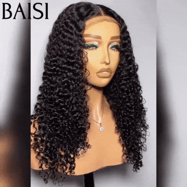 BAISI 4X4 Luxury Wigs Volume 300% Density Curly Wave Double Drawn Virgin Hair 14 Inches in 100% Human Hair FR20