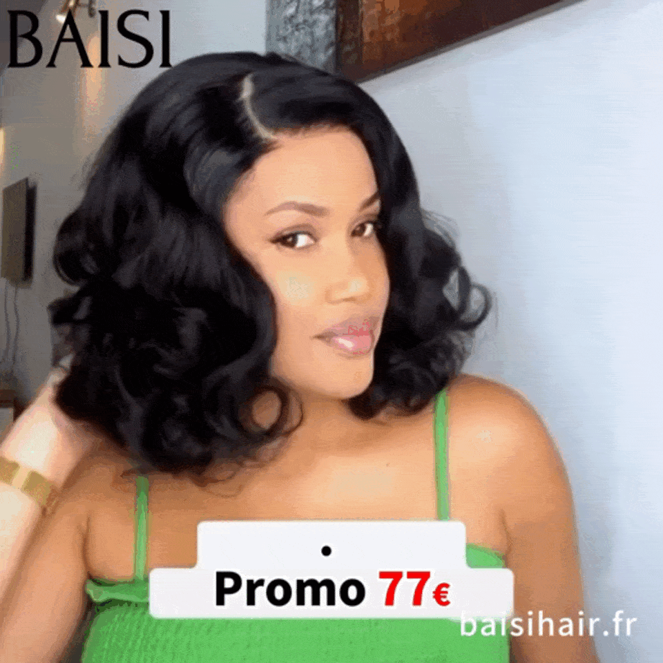 BAISI Perruque Pixie 4X4 Egg Curls Raie sur le côté noir 1B# 77€ en 100% Cheveux Humains