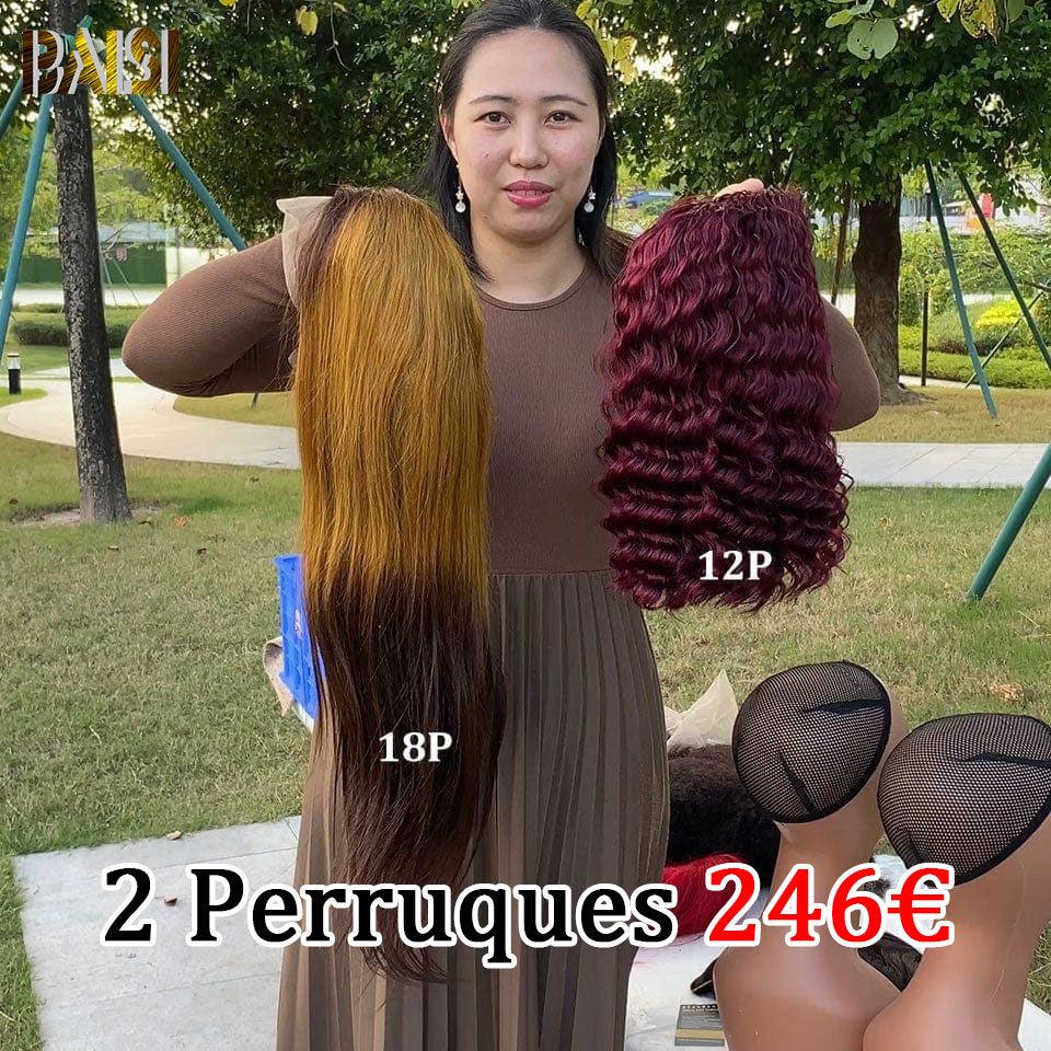 BAISI 2 Perruques = 55€ pixie sans Colle Bordeaux et NOIR ou 2 Couleurs perruques Frontal 246€ en 100% vrais cheveux humains