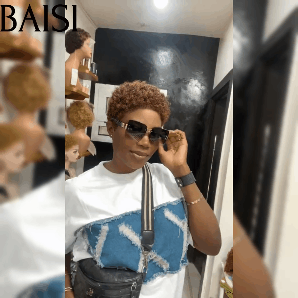 BAISI Offre Flash Perruque Pixie Afro 13x4 lace frontal marron 100% cheveux humains F-905 FR38