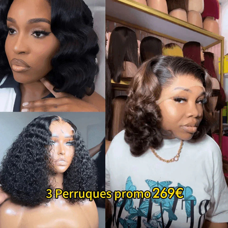 BAISI HAIR FR 3 Perruques bob 269€ en Couleur Marron 1BT4# et NOIR En 100% Cheveux Humains