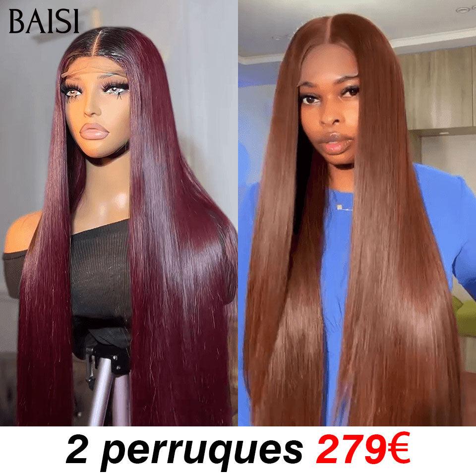 BAISI 2 perruques SDD BONE STRAIGHT 100% Vietnam Hair 2 Couleur Marron4# et Bordeaux 1B99J# 4X4 lace de Luxe Lisse 30 Pouces en 100% cheveux humains à moitié prix FR38