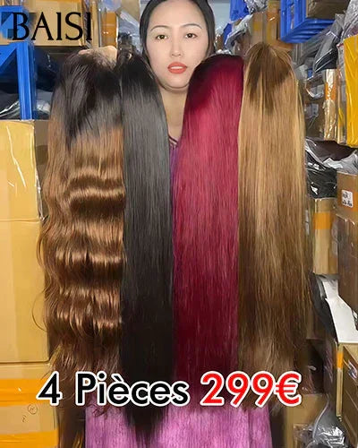 BAISI Lot de 4 perruques Flash Offer PROMOTION 299€ 4 styles de perruques différents et Différentes couleurs en 100% vrais cheveux humains
