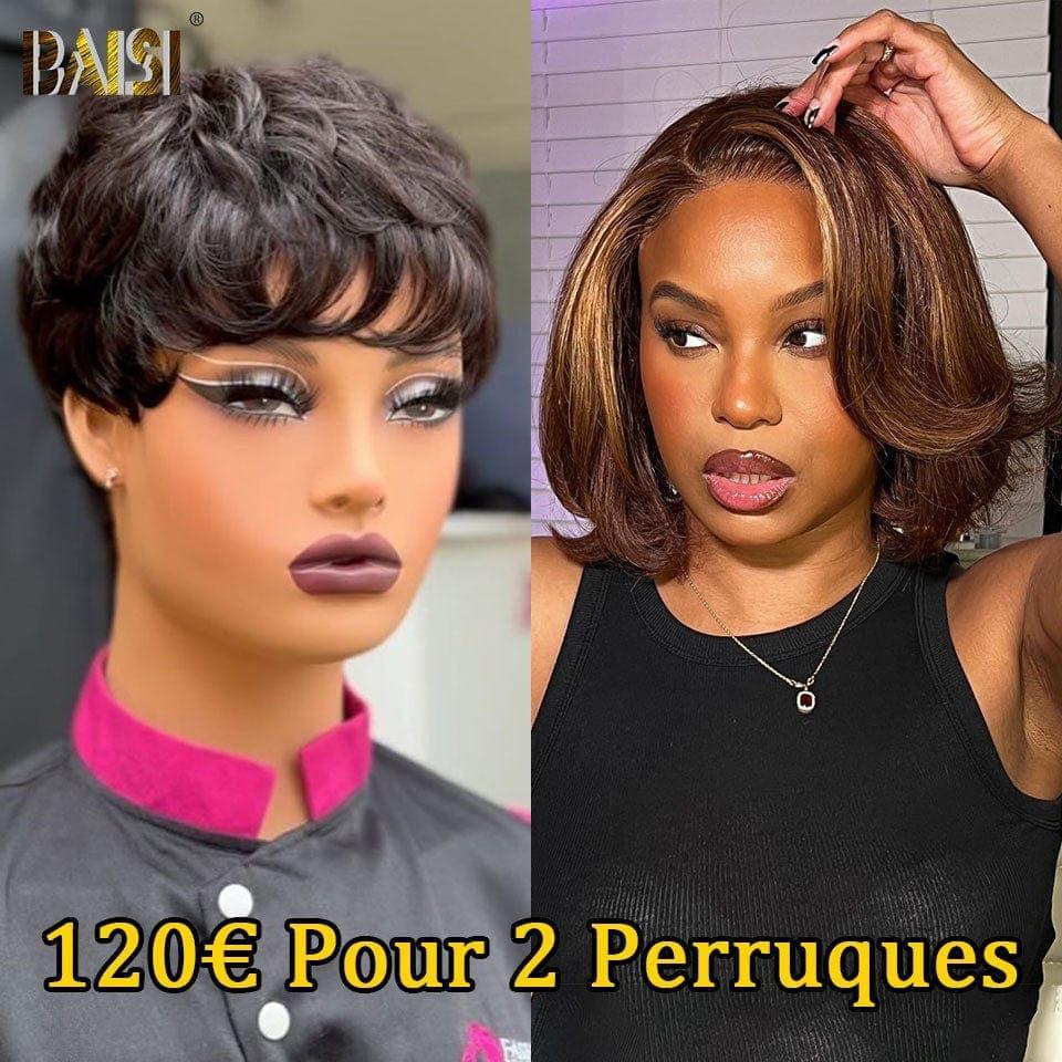 BAISI Lot de 2 perruques Pixie 120 euro ou 2 perruques 209€ 13X4 lace Body wave et 2X6 lace Lisseen 100% vrais cheveux humains MP50