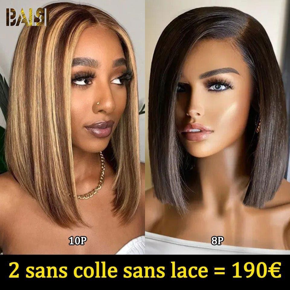 BAISI BLACK FRIDAY 1 lisse Bob 4X4 lace closure 8pouce 72€ ou 2 Perruques bob 190€ Sans Colle Facile à Porter en 100% vrais cheveux humains Lace déjà couper
