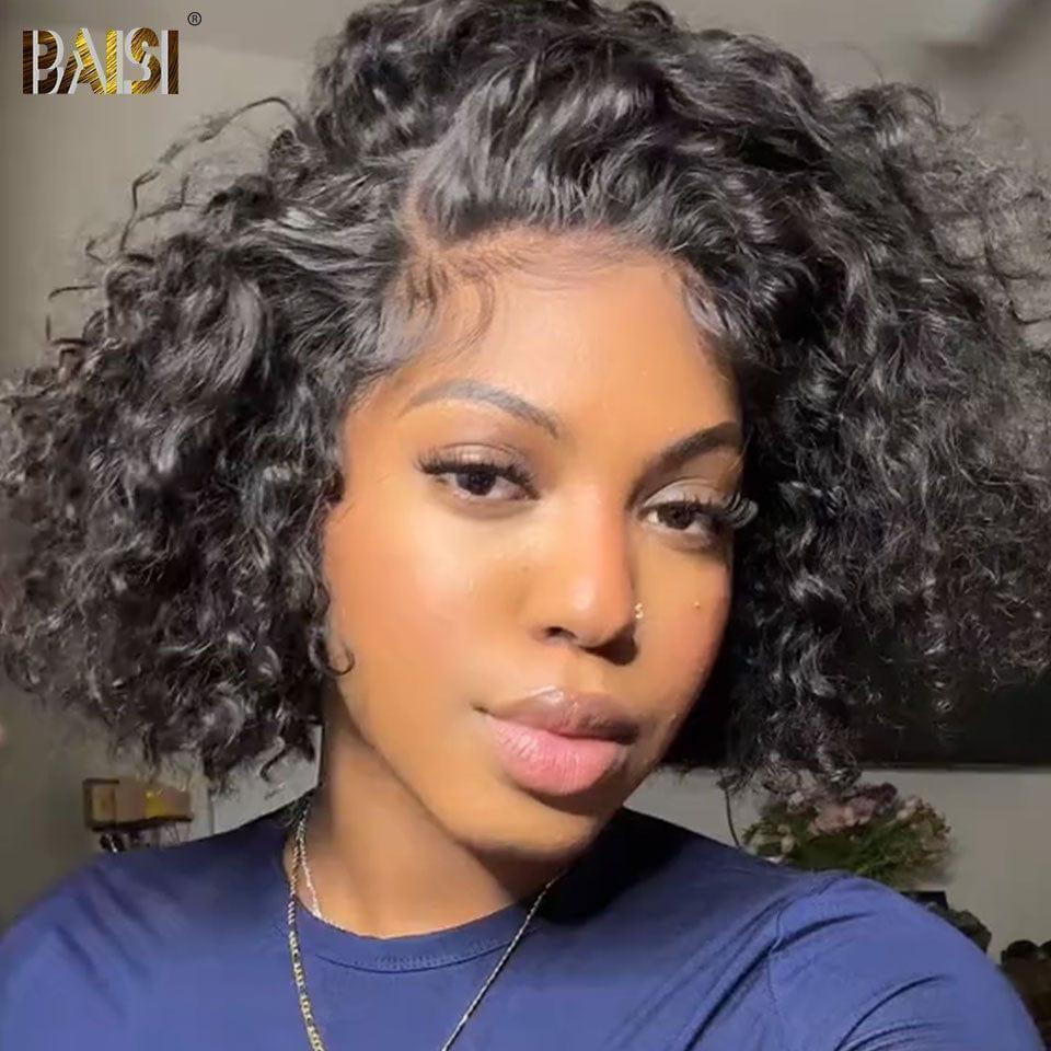 BAISI 13x4 lace frontal curly wave 20 pouce Raw Hair 108€ ou 2 Perruques bob 190€ Sans Colle Facile à Porter en 100% vrais cheveux humains Lace déjà couper