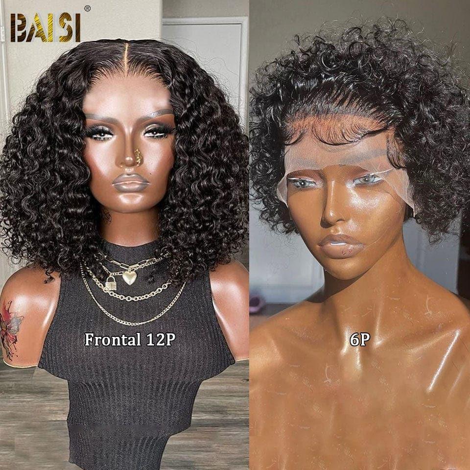 BAISI Promotion Curly Pixie 75€ 2 Perruques bob Prix en gros 174€ Noir en 100% vrais cheveux humains