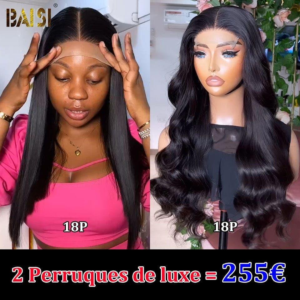 BAISI 2 Perruques = 149€ 4x4 lace closure 18 Pouces ou 2 Perruques Closure de Luxe 255€ Fabriquées par les cheveux double drawn en 100% vrais cheveux humains VIP100