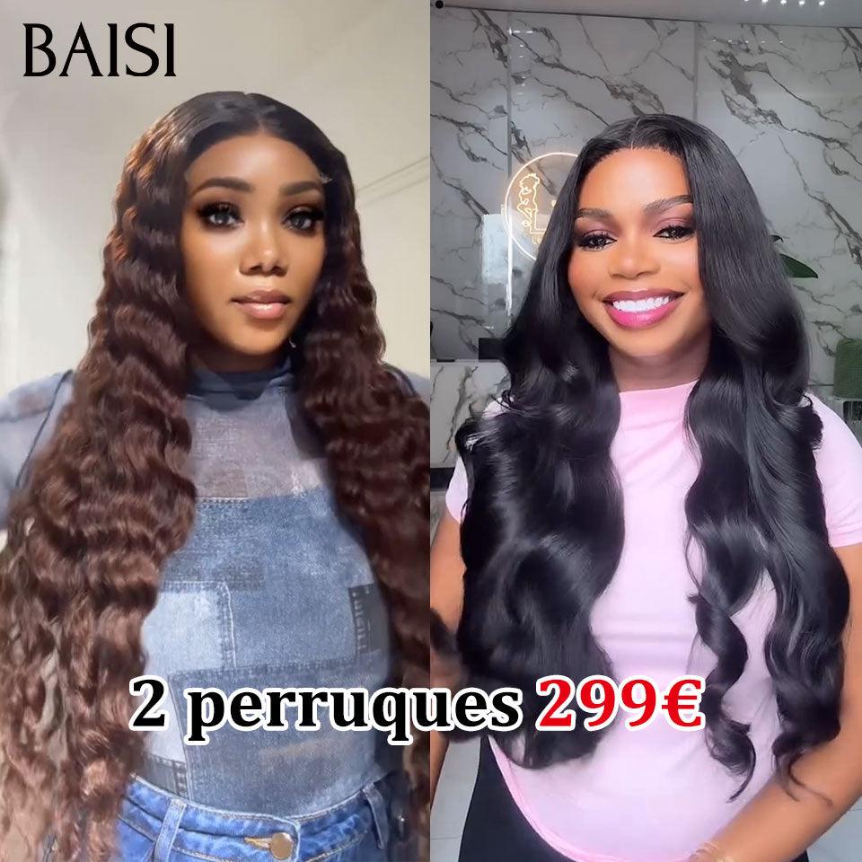 BAISI Lot de 2 perruques en 100% vrais cheveux humains 299€ 13X4 lace deep wave 18 pouces et 4x4 lace body wave 18 pouces code: VIP100