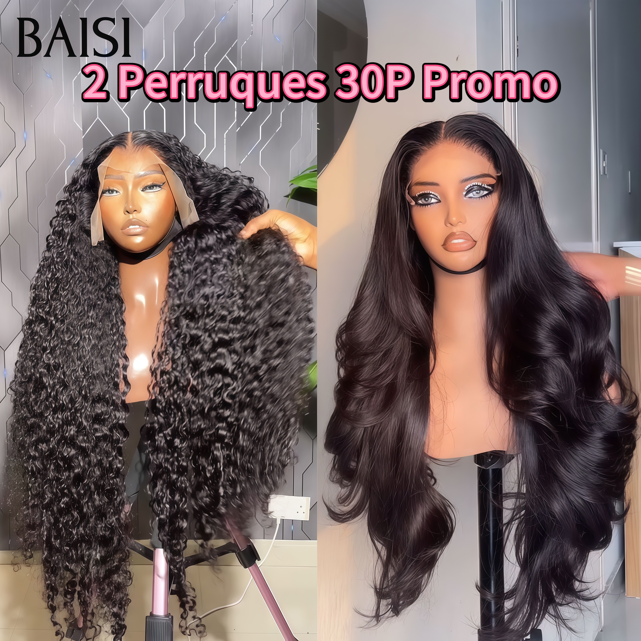 BAISI Perruque Prix de gros aujourd'hui 2 Perruques 30 pouces Promo 4x4 lace closure body wave et 13X4 frontale curly wave 100% cheveux humains