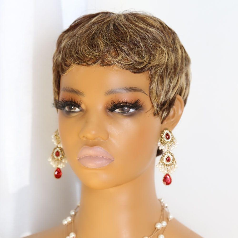 BAISI Pixie 42 € in der Farbe Brown Mix Honey 4#27# 9047 Pixie Black #026, kleiner Schnitt, maschinell hergestellt, ohne Kleber, ohne Spitze