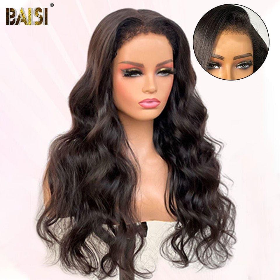 BAISI 4X6 Spitze-Frontal-Perücke, gewellt, High-End, mit Babyhaar, natürliche, leimlose Spitze, 100 % echtes Menschenhaar, 4C-Haaransatz