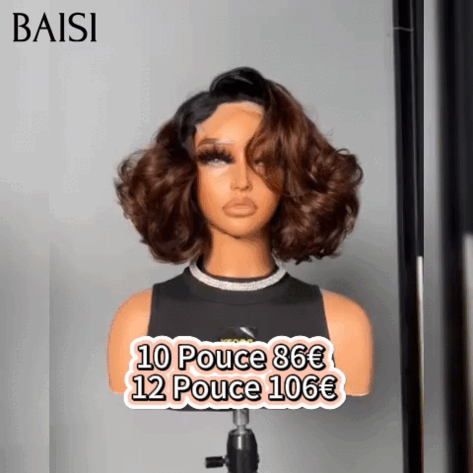 BAISI 13X4 rendas encaracolado ovo onda peruca cores personalizadas 18 polegadas 300% densidade € 198 em 100% cabelo humano