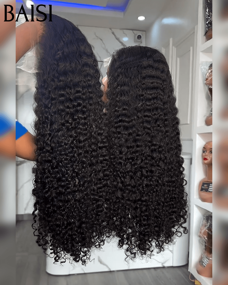 BAISI 13X4 Luxury Spring Curly Wave Wigs in BLACK Color Mix Honey 1B#27#A1 Made by hair double drawn virgin hair volume in 100% Human Hair