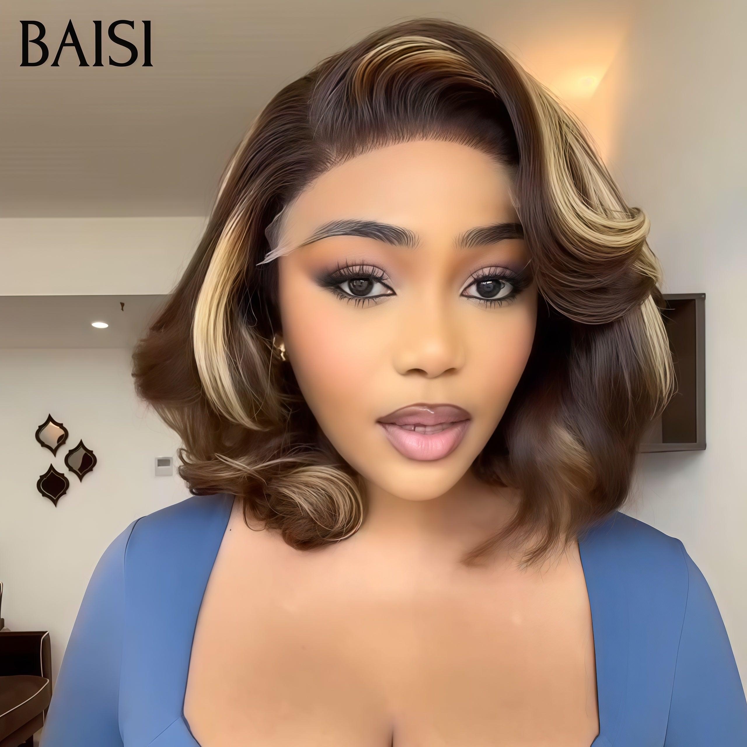 BAISI 13X4 lace frontal Perruque Pixie Bouclée Couleurs Mixte 4/27# 12 Pouces 105€ en 100% Cheveux Humains FR38