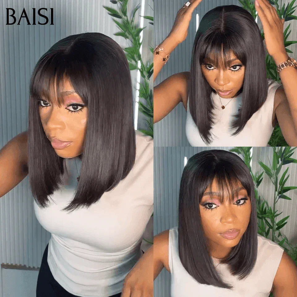 BAISI Grande Promo 15A SDD BONE STRAIGHT Perruques de Luxe 100% Vietnam Hair BOB LISSE AVEC FRANGE 12 Pouce 126€ En 100% Cheveux Humains