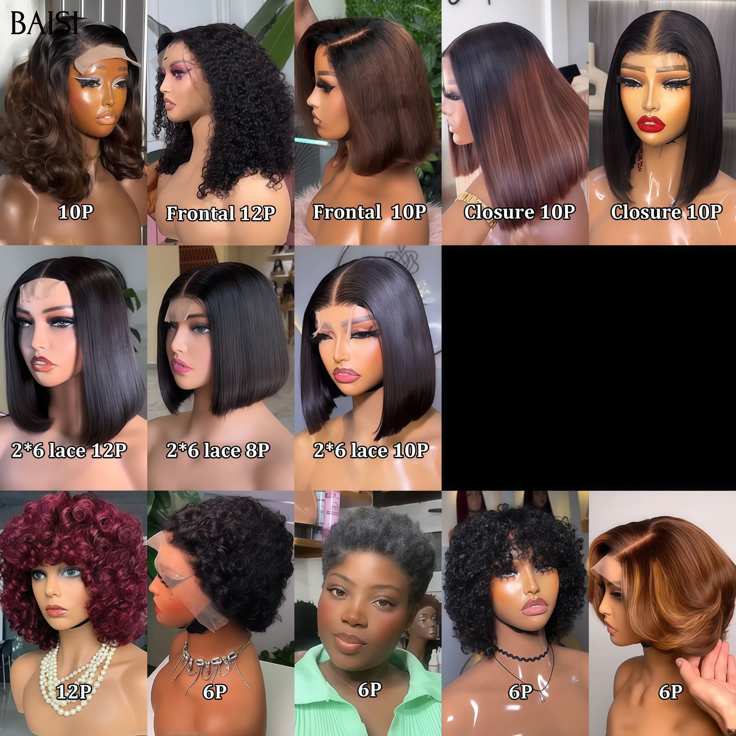 BAISI Flash Sale 13 gerade oder lockige Bob-Perücken 13X4 und 4X4 Spitze und keine Spitze aus 100 % echtem Menschenhaar 960 Euro Code: VIP100