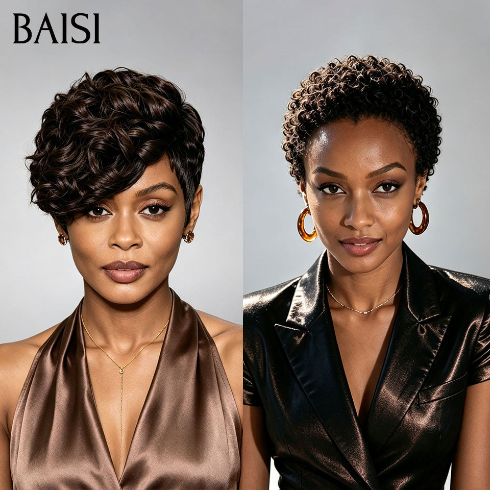 BAISI PROMO 2 Perruques Coupe de Vacances Promotion 99€ Seulement Sans Colle Sans Lace Idéales pour les Voyages et Vacances en 100% cheveux humains