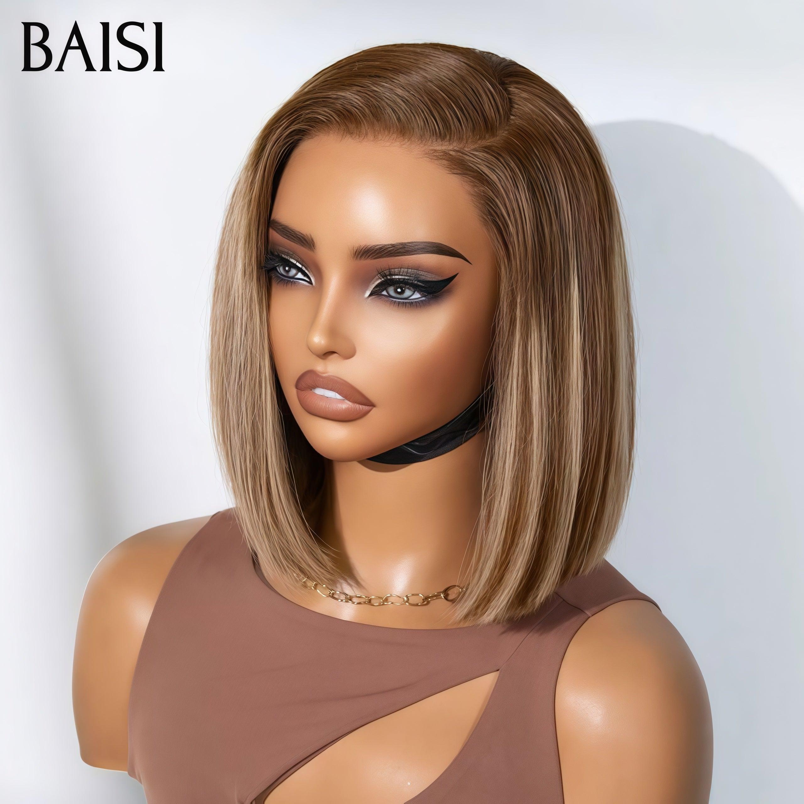 BAISI 13X4 Perruque Bob Lisse 10pouces 125€ En mixte sans colle taille standart réglable avec 3 grandeurs S , M , L 1 bonnet en 3 en 100% Cheveux Humains Pré-plucked Pas Besoin de Colle en 100% Raw Hair Lace déjà couper