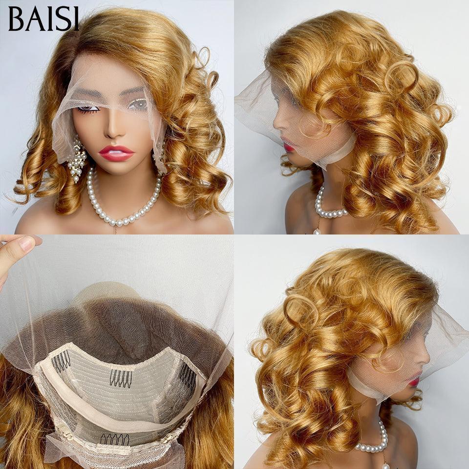 BAISI Achetez 2 perruques minimum au prix d'usine fournisseur pixie Sans Colle Prix D'usine 58€ Lisse ou 13X4 frontal perruque bob BOUCLES en couleur #4#27 en 100% vrais cheveux humains (Pas Besoin De Code)