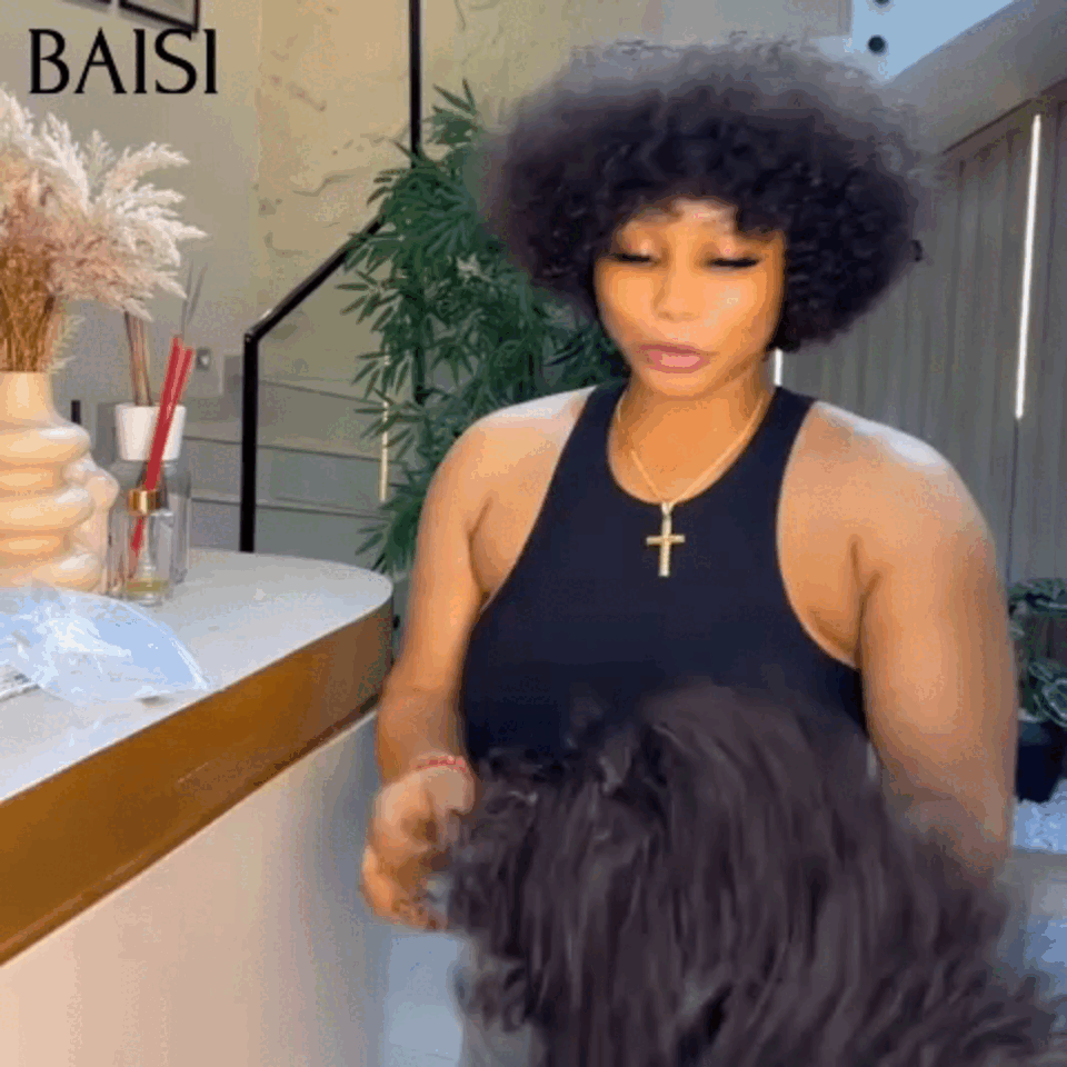 BAISI bob afro rizado 45€ negro sin pegamento sin encaje en 100% Cabello Humano hecho a máquina FR38