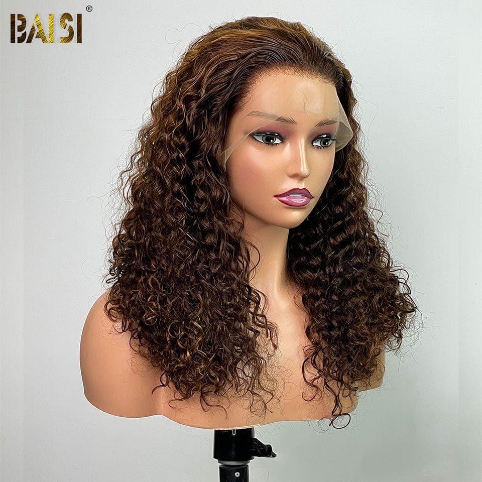 BAISI 13x4 Lace Frontal Curly Perücke in der Farbe P4/#30 in 100 % Echthaar, Volumen 250 % Dichte XY-22071
