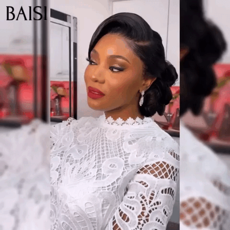 BAISI Coiffure de luxe Zoéline Perruques Mariage noir Prête à porter chignon et personalisation comme sur la vidéo 100% identique avec lace frontale événement spécial BS120
