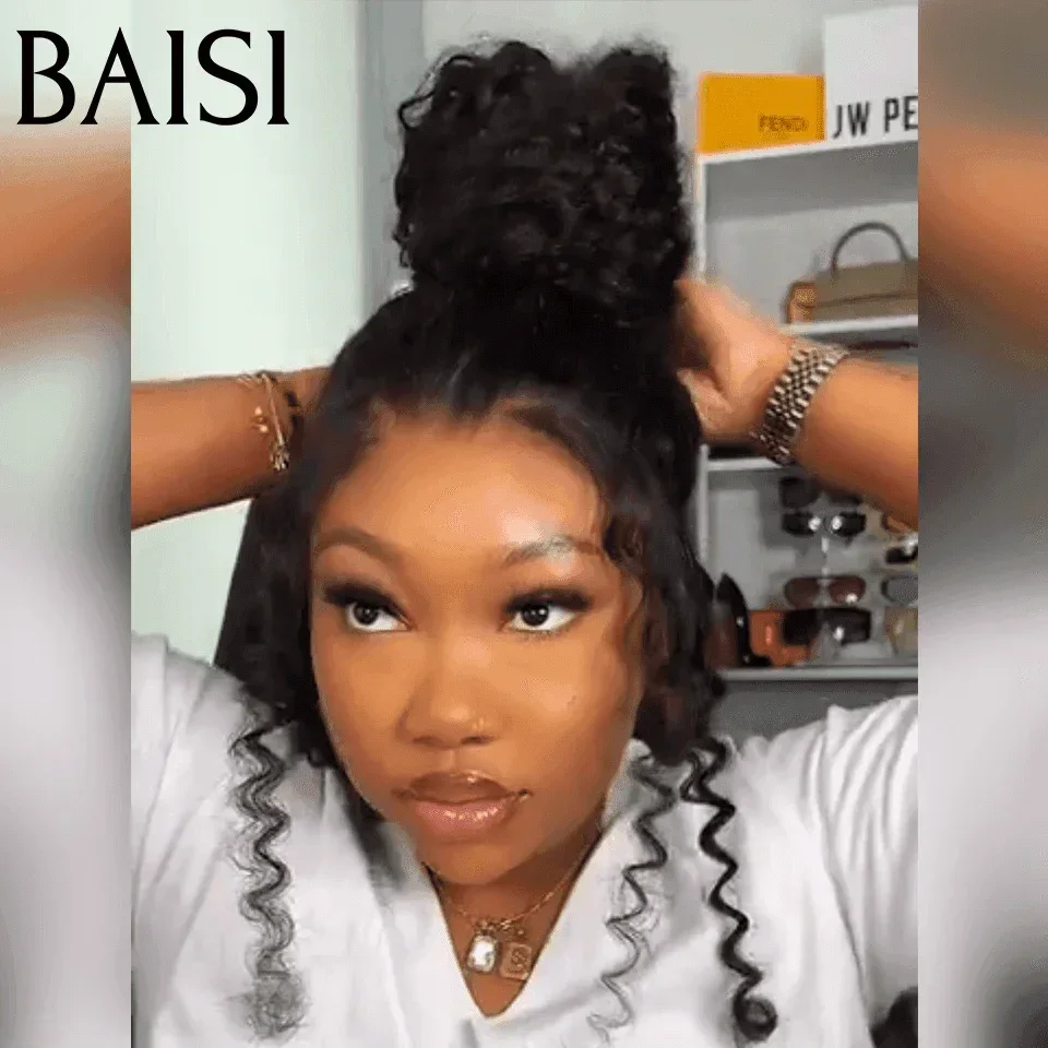 BAISI Achetez 2 perruques minimum au prix d'usine fournisseur BAISI perruque Upgrade Invisible Strap 360 Frontal curly réglable Pré-plucked Pas Besoin de Colle 250% densité en 100% Raw Hair Lace déjà couper