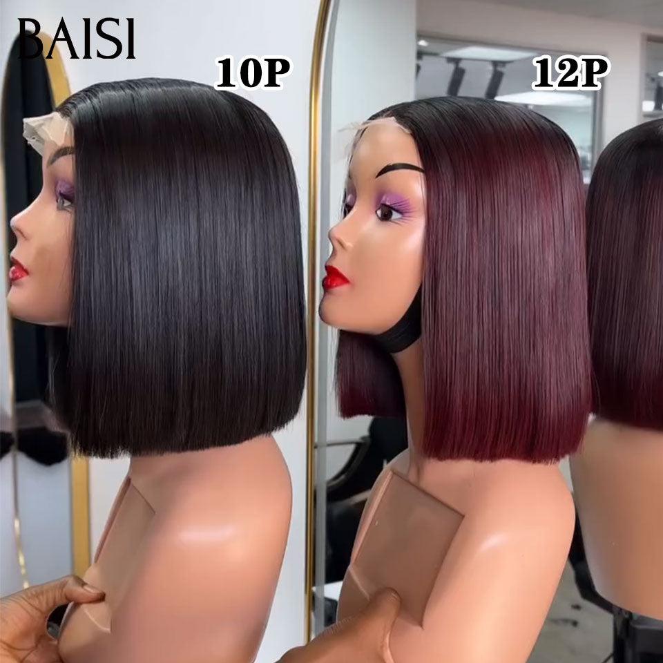 BAISI 2 Perruques bob Lisse pour revendre 159€ 4X4 lace 10 pouces en Couleur noir ou 12 pouces Bordeaux 200% densité en 100% vrais cheveux humains