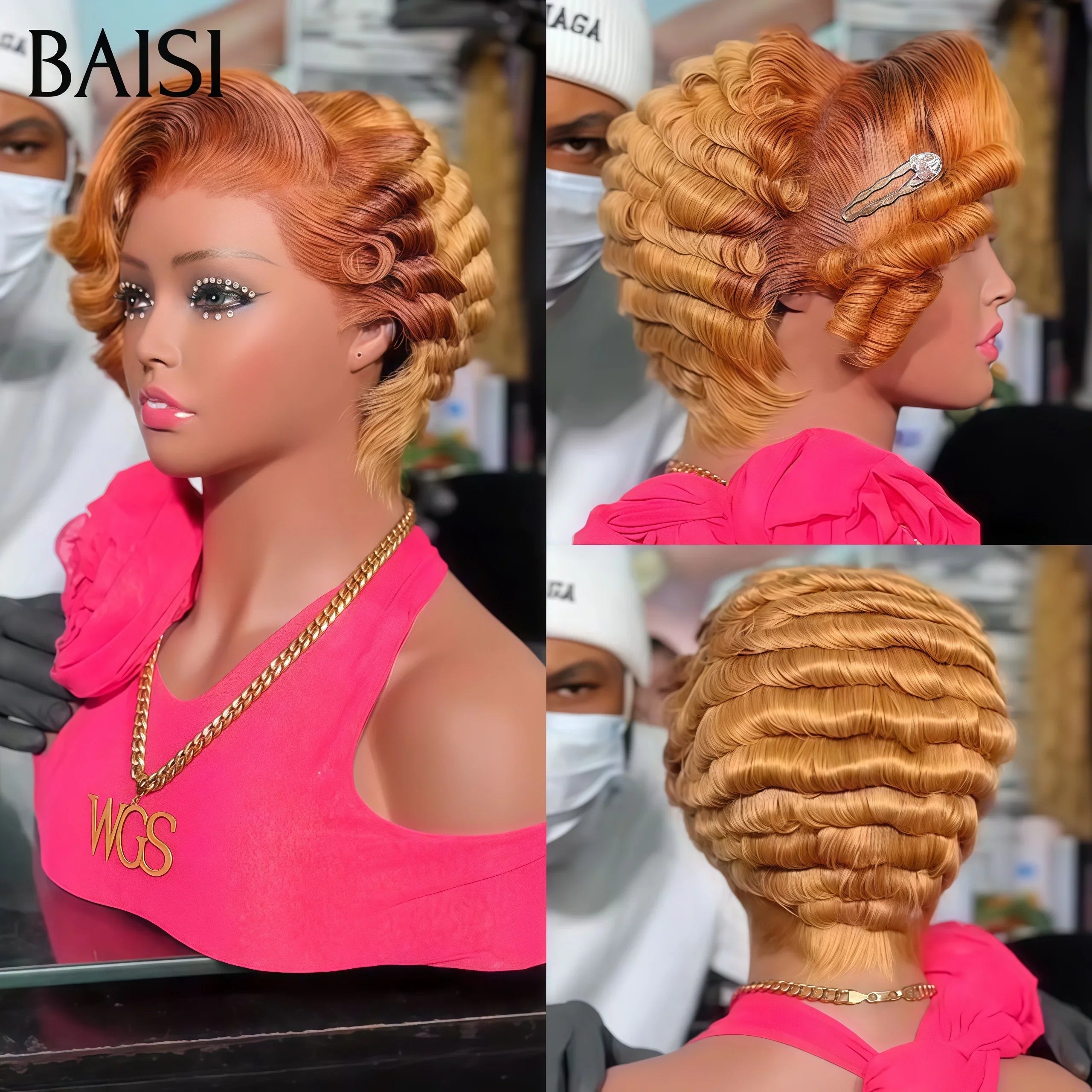 Parrucca BAISI da 10 pollici € 69 Macchina per onde d'acqua ricci realizzata con capelli umani al 100%.