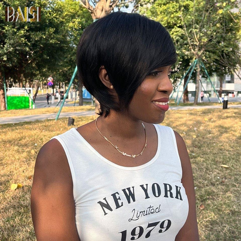 BAISI pixie wig Louise yes with lace 13X4 lace Body wave BLACK Mixed honey 22 inch 268€ or pixie without glue F-9188 100% human hair
